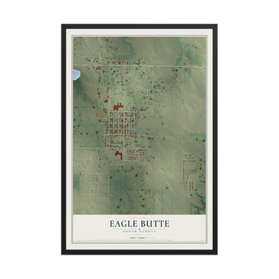 Map of Eagle Butte, South Dakota, 12 x 18 inch print in a black wood frame