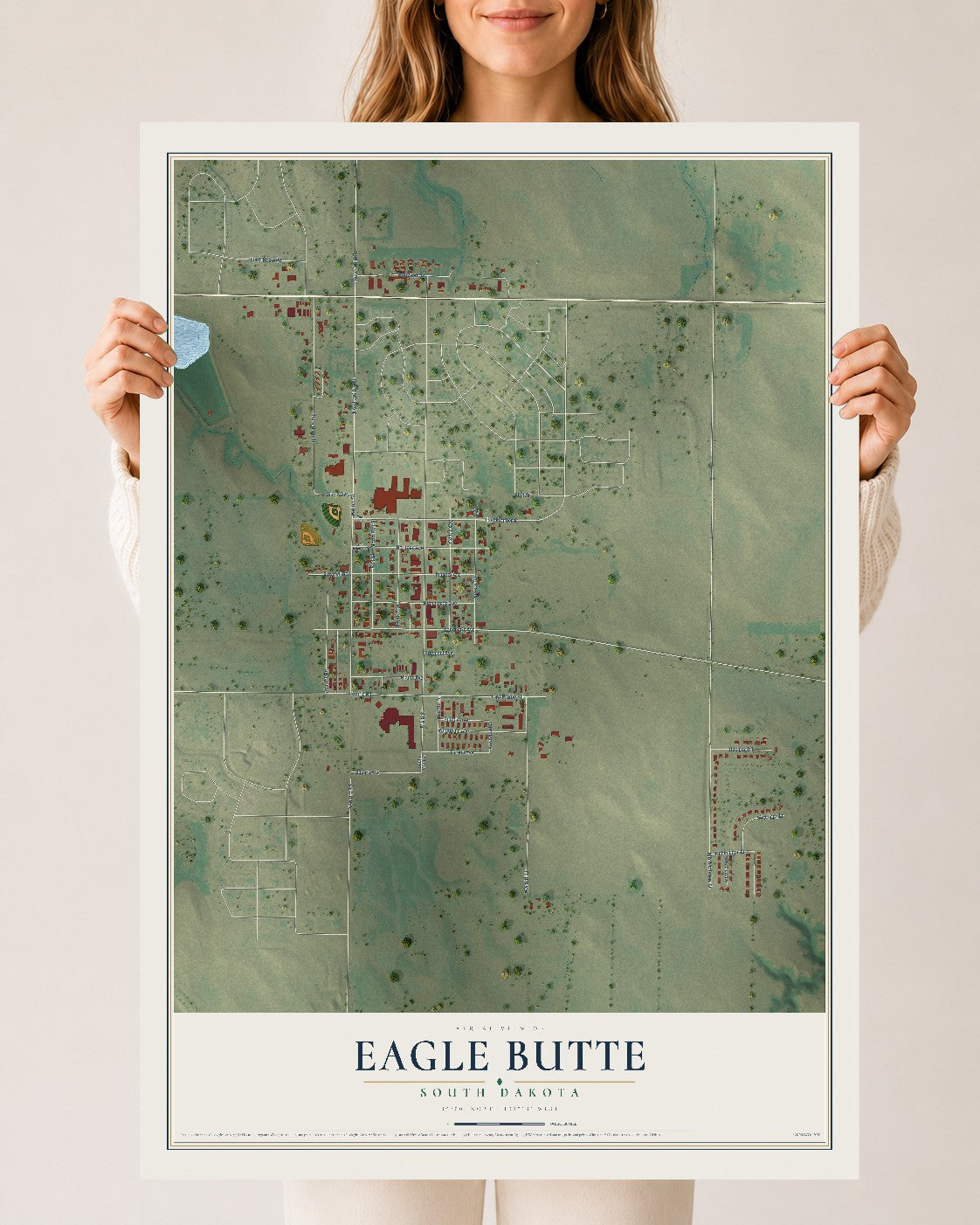 Map of Eagle Butte, South Dakota, 24 x 36 inch unframed archival matte print