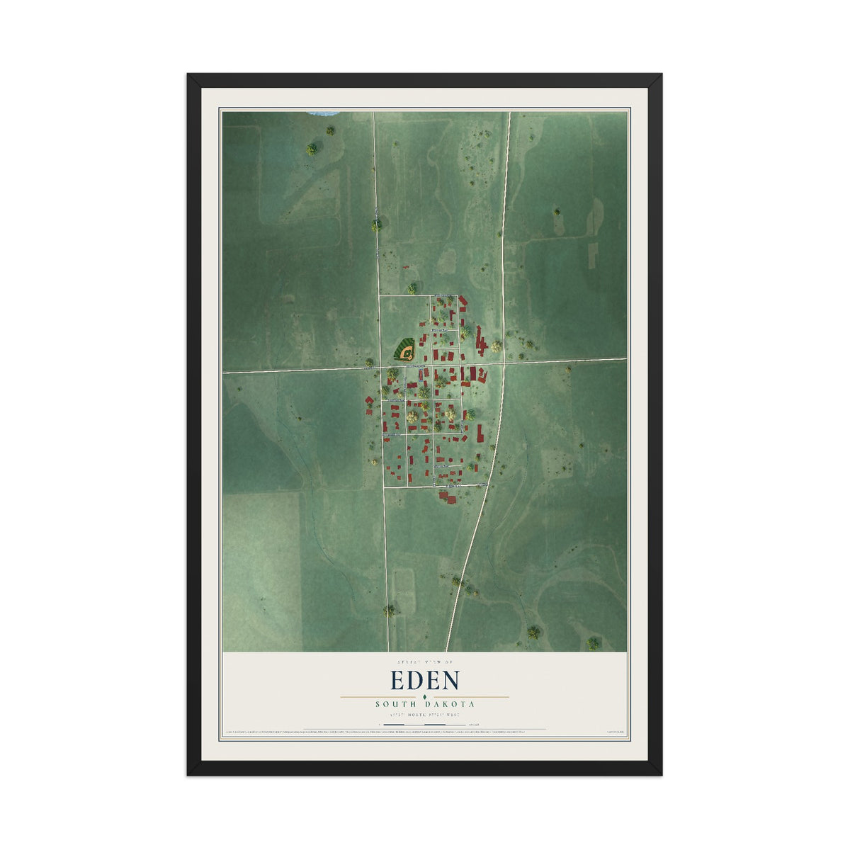 Map of Eden, South Dakota, 12 x 18 inch print in a black wood frame