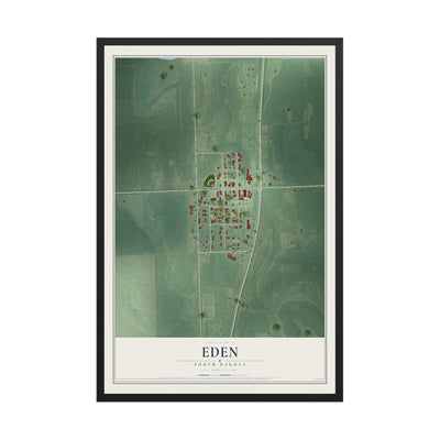 Map of Eden, South Dakota, 12 x 18 inch print in a black wood frame