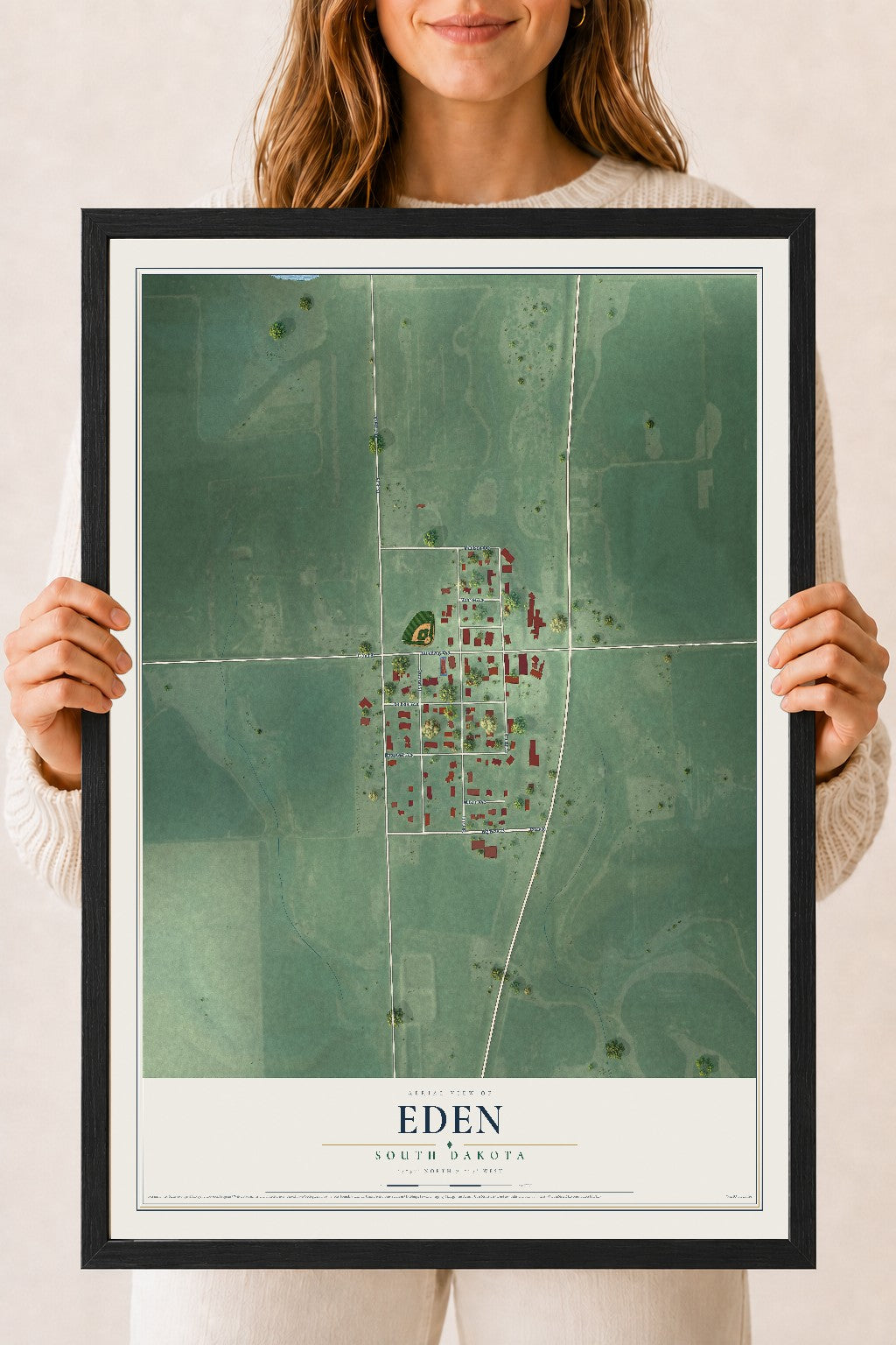 Map of Eden, South Dakota, 18 x 24 inch print in a black wood frame