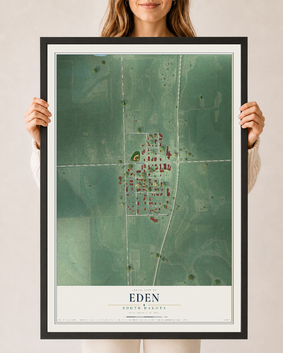 Map of Eden, South Dakota, 24 x 36 inch print in a black wood frame