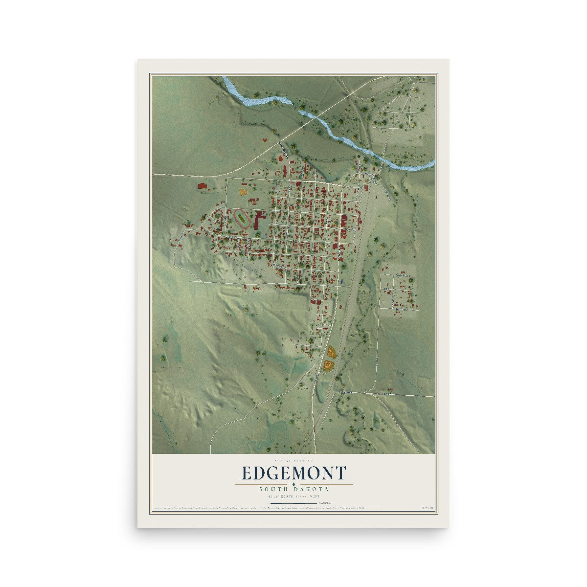 Map of Edgemont, South Dakota, 12 x 18 inch unframed archival matte print