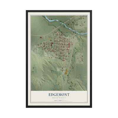 Map of Edgemont, South Dakota, 12 x 18 inch print in a black wood frame