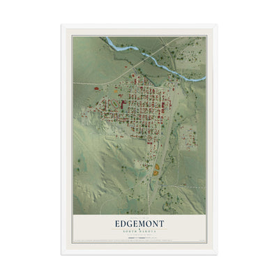 Map of Edgemont, South Dakota, 12 x 18 inch print in a white wood frame