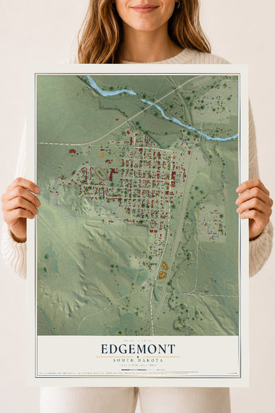 Map of Edgemont, South Dakota, 18 x 24 inch unframed archival matte print