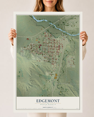 Map of Edgemont, South Dakota, 24 x 36 inch unframed archival matte print