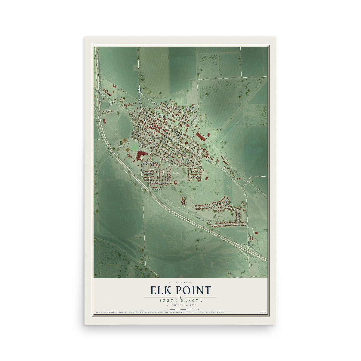 Map of Elk Point, South Dakota, 12 x 18 inch unframed archival matte print