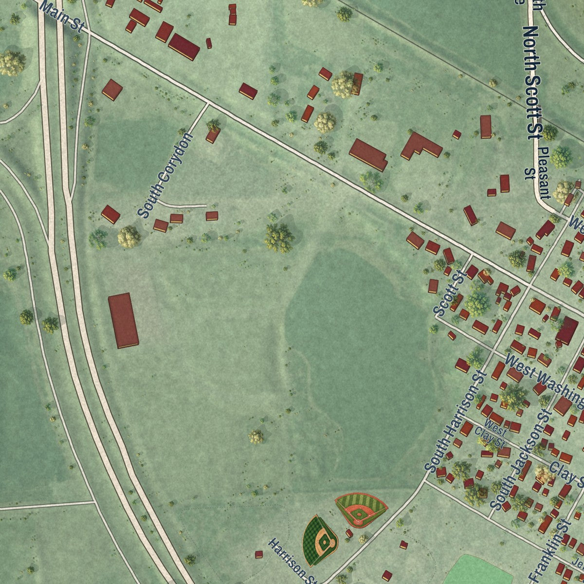 Second close-up of the map of Elk Point, South Dakota print showing more streets and buildings