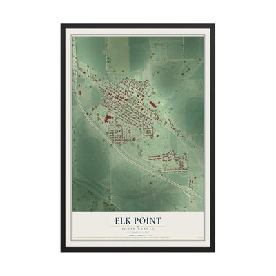 Map of Elk Point, South Dakota, 12 x 18 inch print in a black wood frame