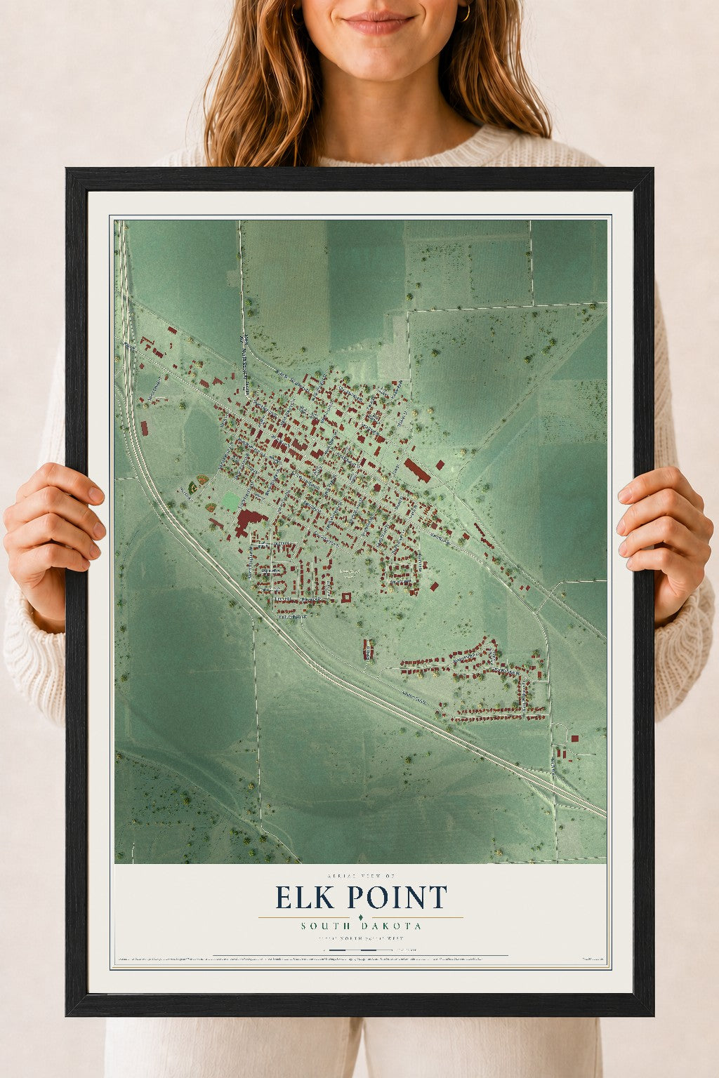 Map of Elk Point, South Dakota, 18 x 24 inch print in a black wood frame