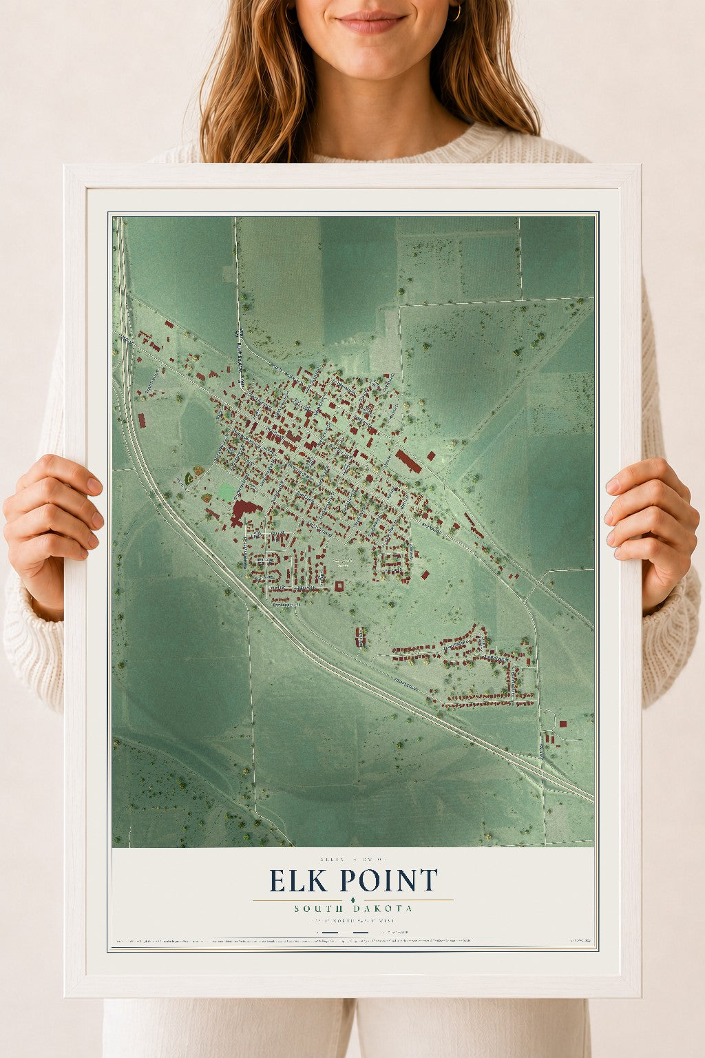 Map of Elk Point, South Dakota, 18 x 24 inch print in a white wood frame