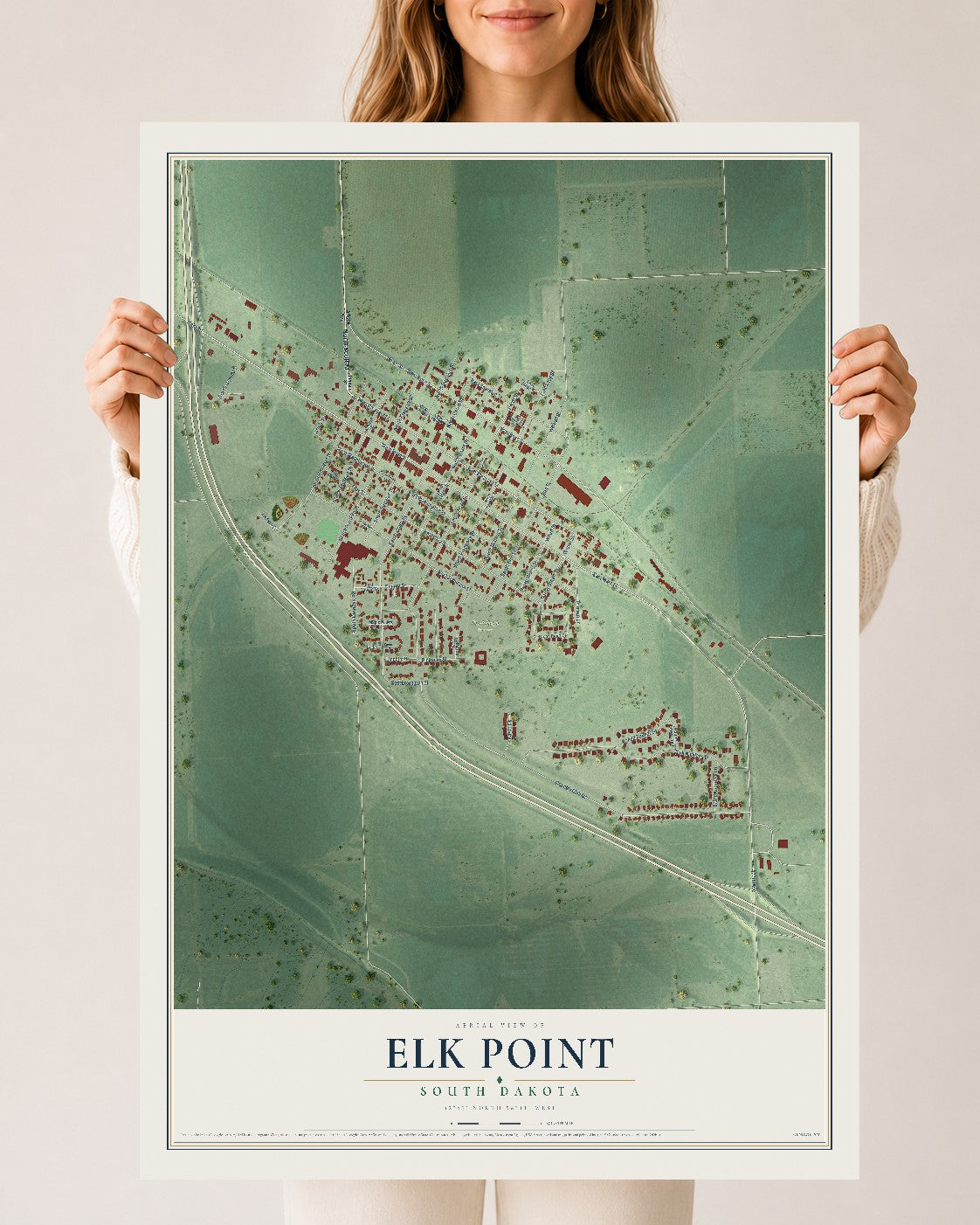 Map of Elk Point, South Dakota, 24 x 36 inch unframed archival matte print