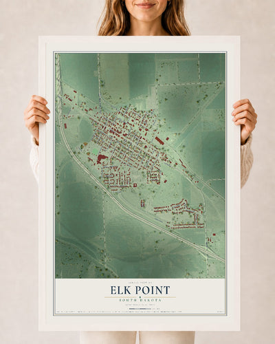 Map of Elk Point, South Dakota, 24 x 36 inch print in a white wood frame