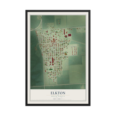 Map of Elkton, South Dakota, 12 x 18 inch print in a black wood frame