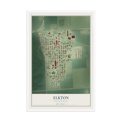Map of Elkton, South Dakota, 12 x 18 inch print in a white wood frame