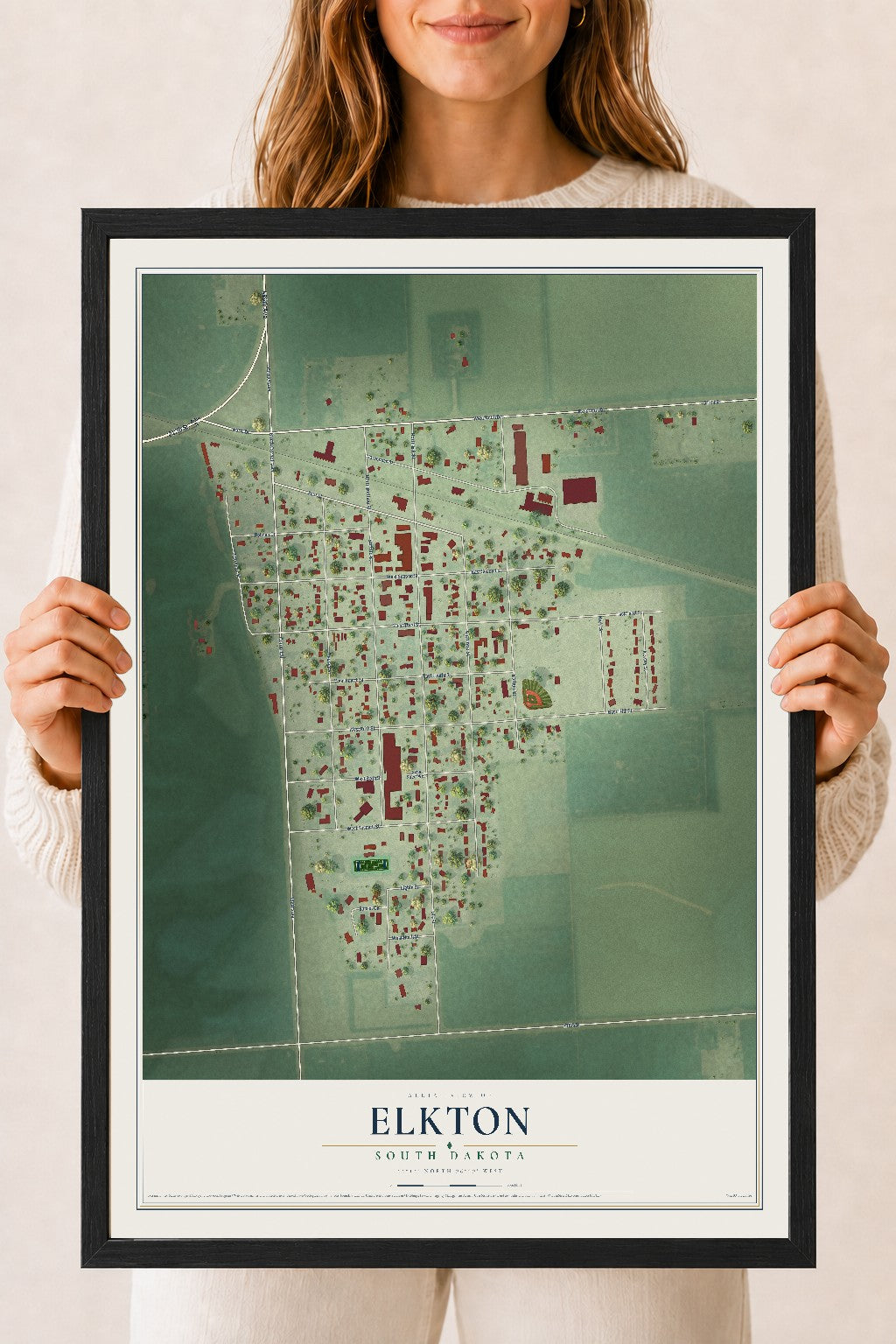 Map of Elkton, South Dakota, 18 x 24 inch print in a black wood frame