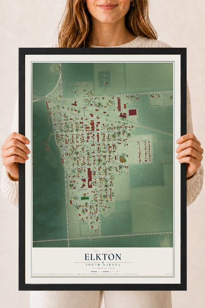 Map of Elkton, South Dakota, 18 x 24 inch print in a black wood frame