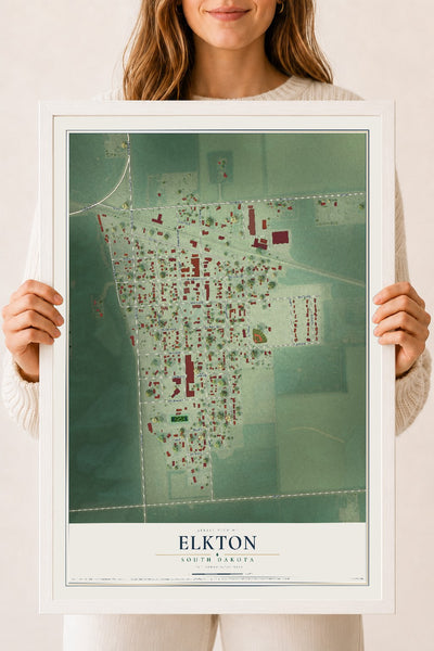 Map of Elkton, South Dakota, 18 x 24 inch print in a white wood frame