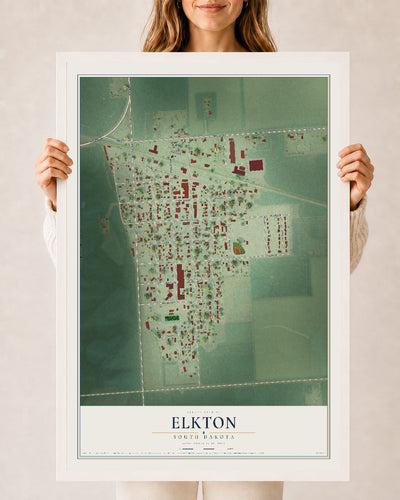Map of Elkton, South Dakota, 24 x 36 inch print in a white wood frame