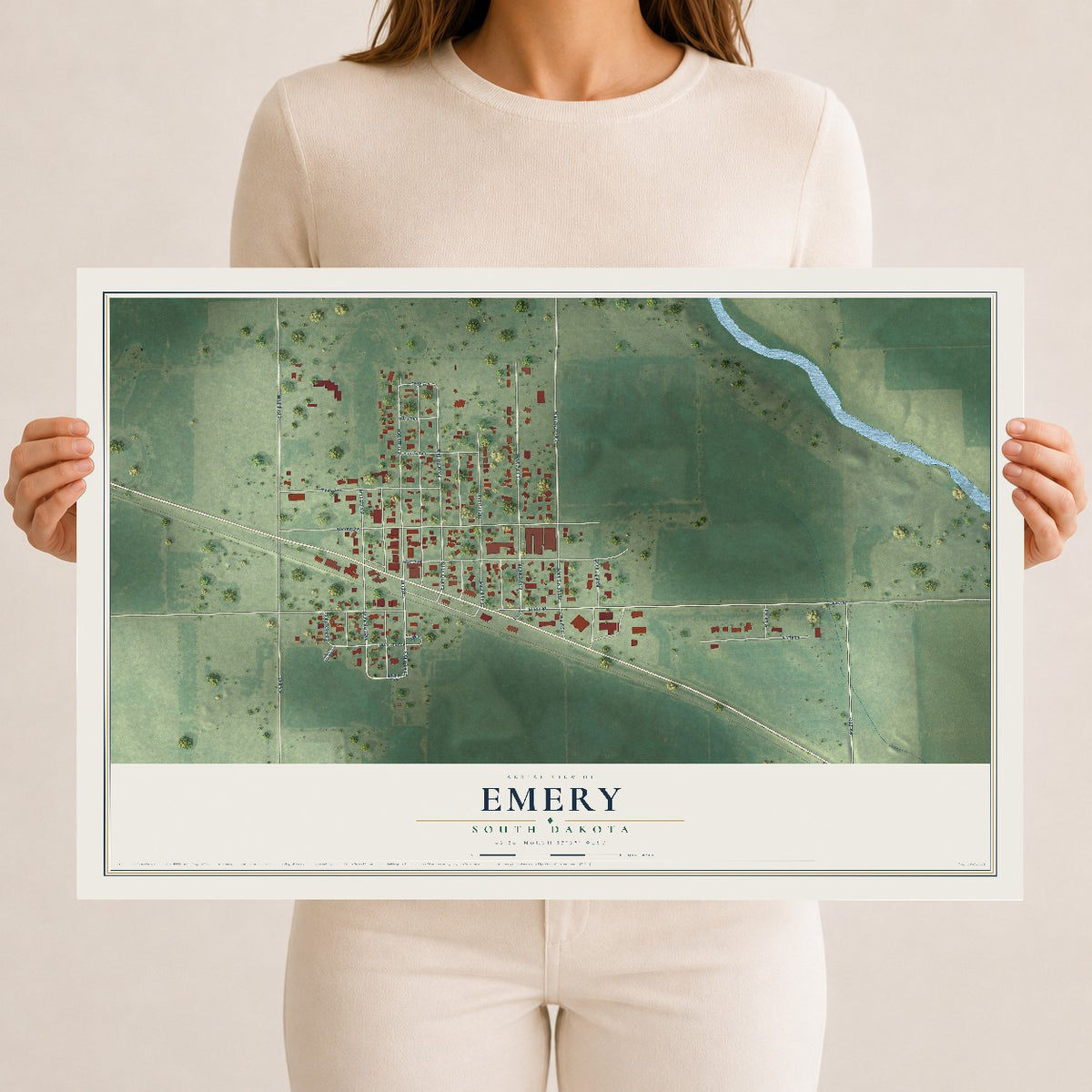 Map of Emery, South Dakota, 12 x 18 inch unframed archival matte print