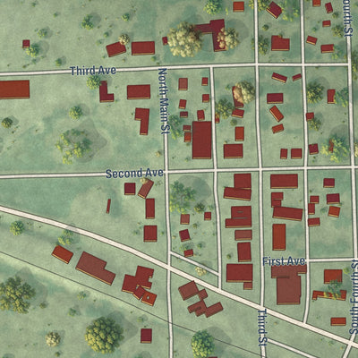 Close-up of the map of Emery, South Dakota print showing street and building detail