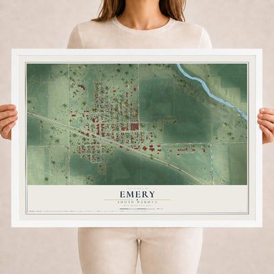 Map of Emery, South Dakota, 18 x 24 inch print in a white wood frame