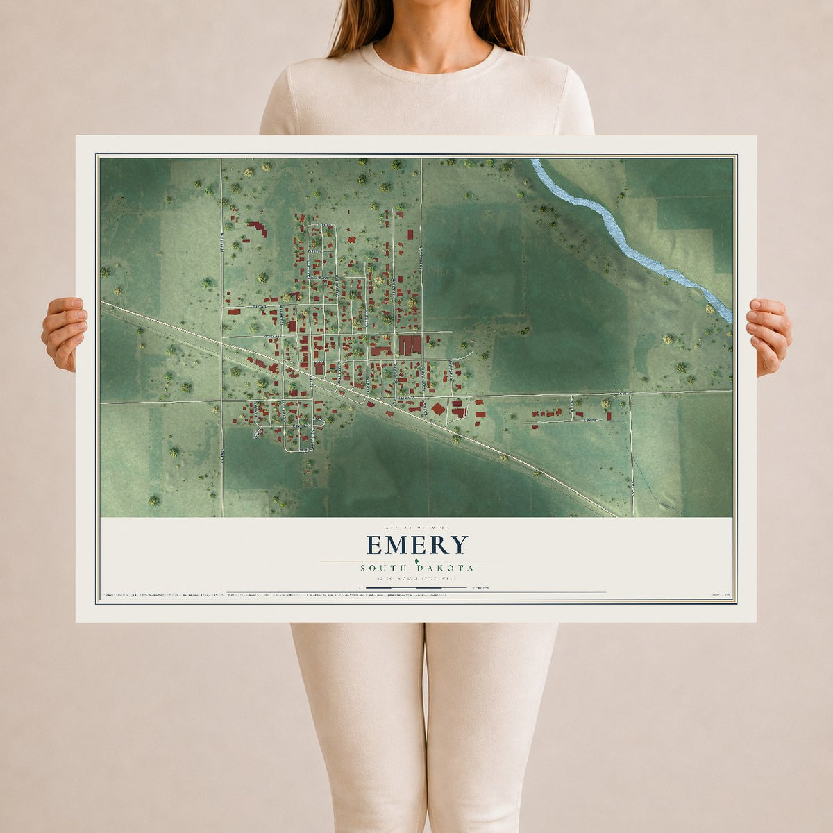 Map of Emery, South Dakota, 24 x 36 inch unframed archival matte print
