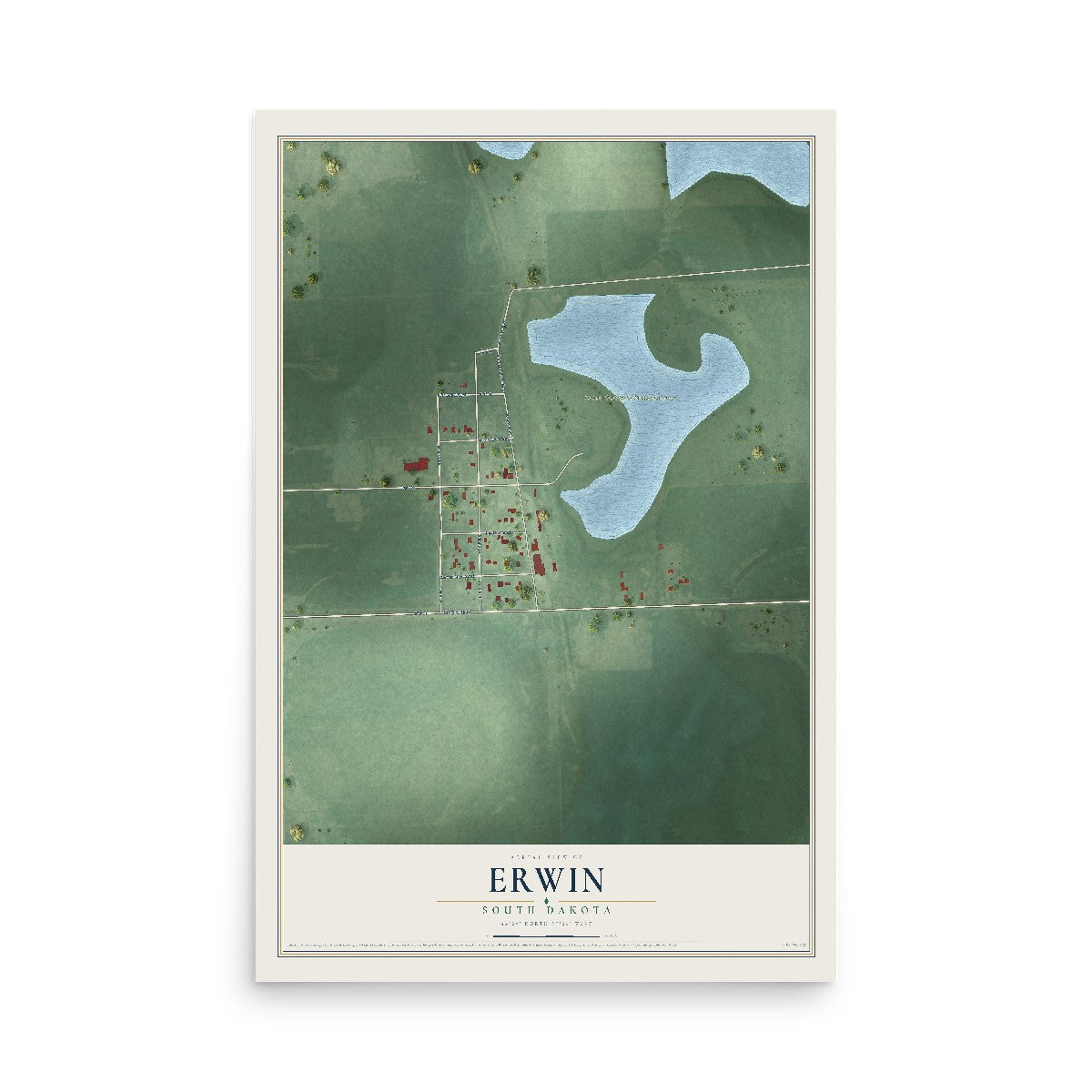 Map of Erwin, South Dakota, 12 x 18 inch unframed archival matte print