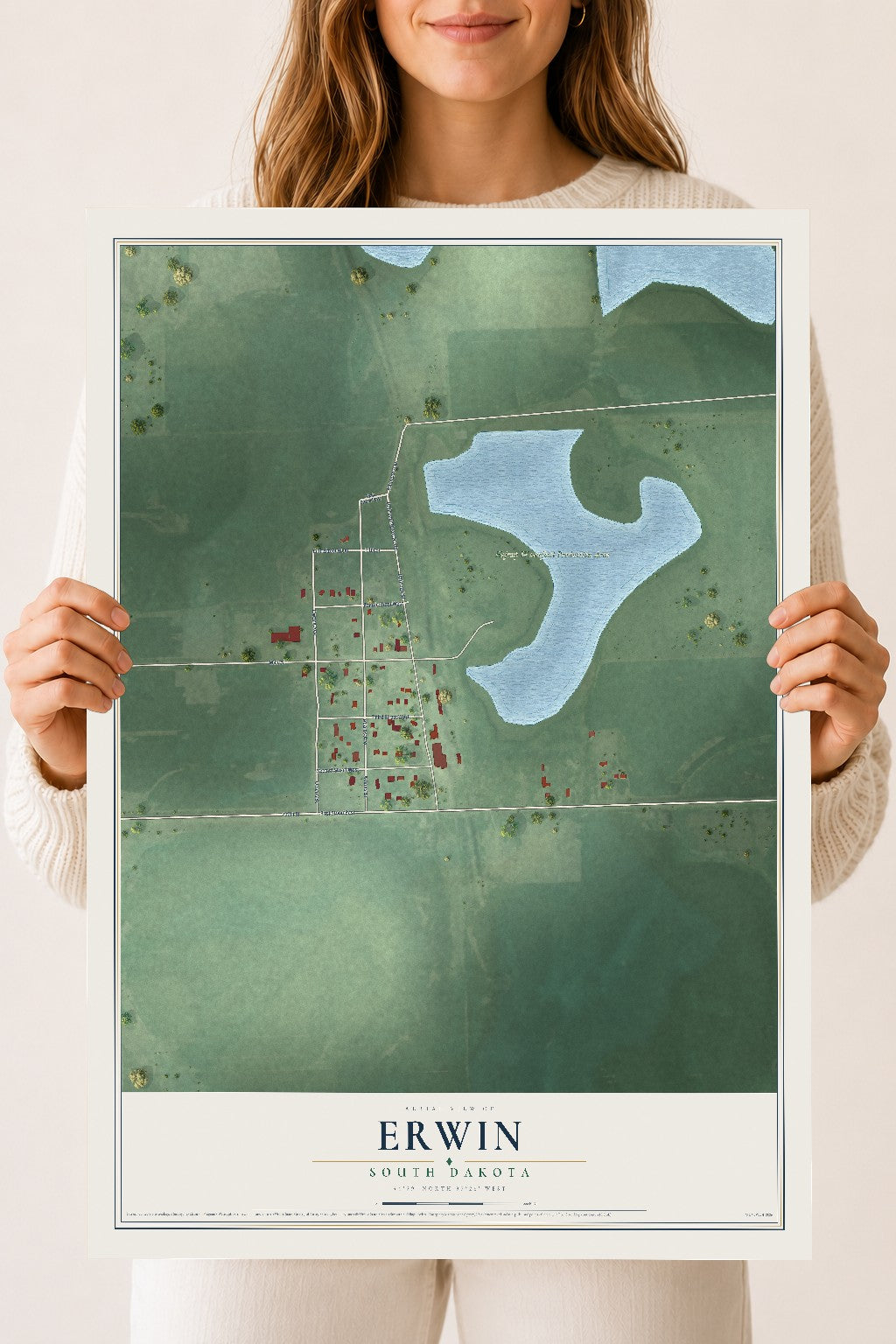 Map of Erwin, South Dakota, 18 x 24 inch unframed archival matte print
