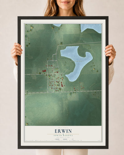 Map of Erwin, South Dakota, 24 x 36 inch print in a black wood frame
