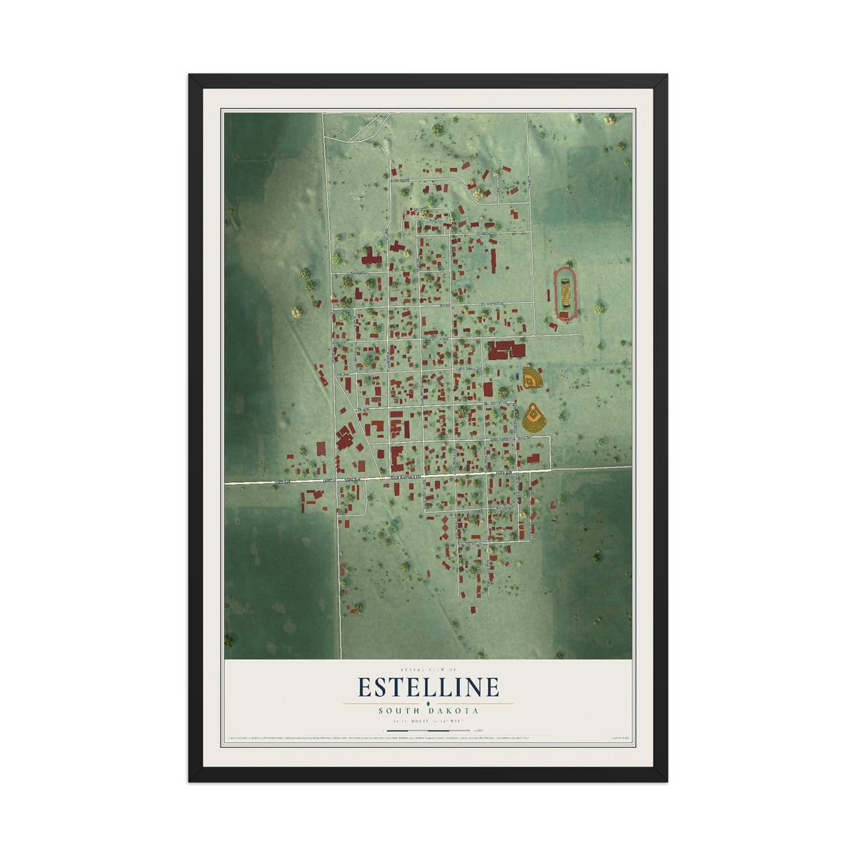 Map of Estelline, South Dakota, 12 x 18 inch print in a black wood frame