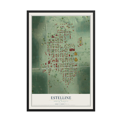 Map of Estelline, South Dakota, 12 x 18 inch print in a black wood frame