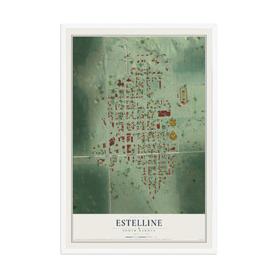 Map of Estelline, South Dakota, 12 x 18 inch print in a white wood frame