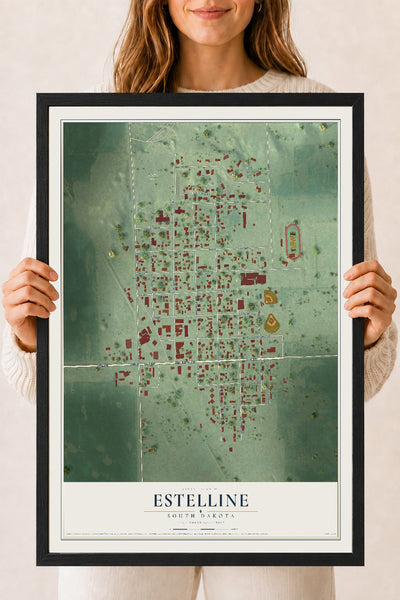 Map of Estelline, South Dakota, 18 x 24 inch print in a black wood frame