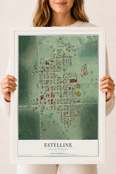 Map of Estelline, South Dakota, 18 x 24 inch print in a white wood frame