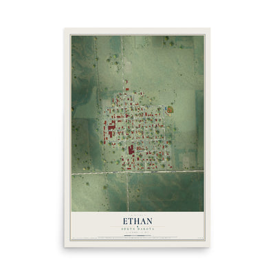 Map of Ethan, South Dakota, 12 x 18 inch unframed archival matte print