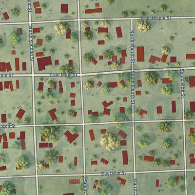 Close-up of the map of Ethan, South Dakota print showing street and building detail