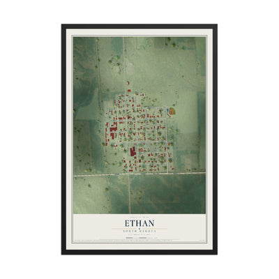 Map of Ethan, South Dakota, 12 x 18 inch print in a black wood frame