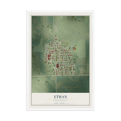 Map of Ethan, South Dakota, 12 x 18 inch print in a white wood frame