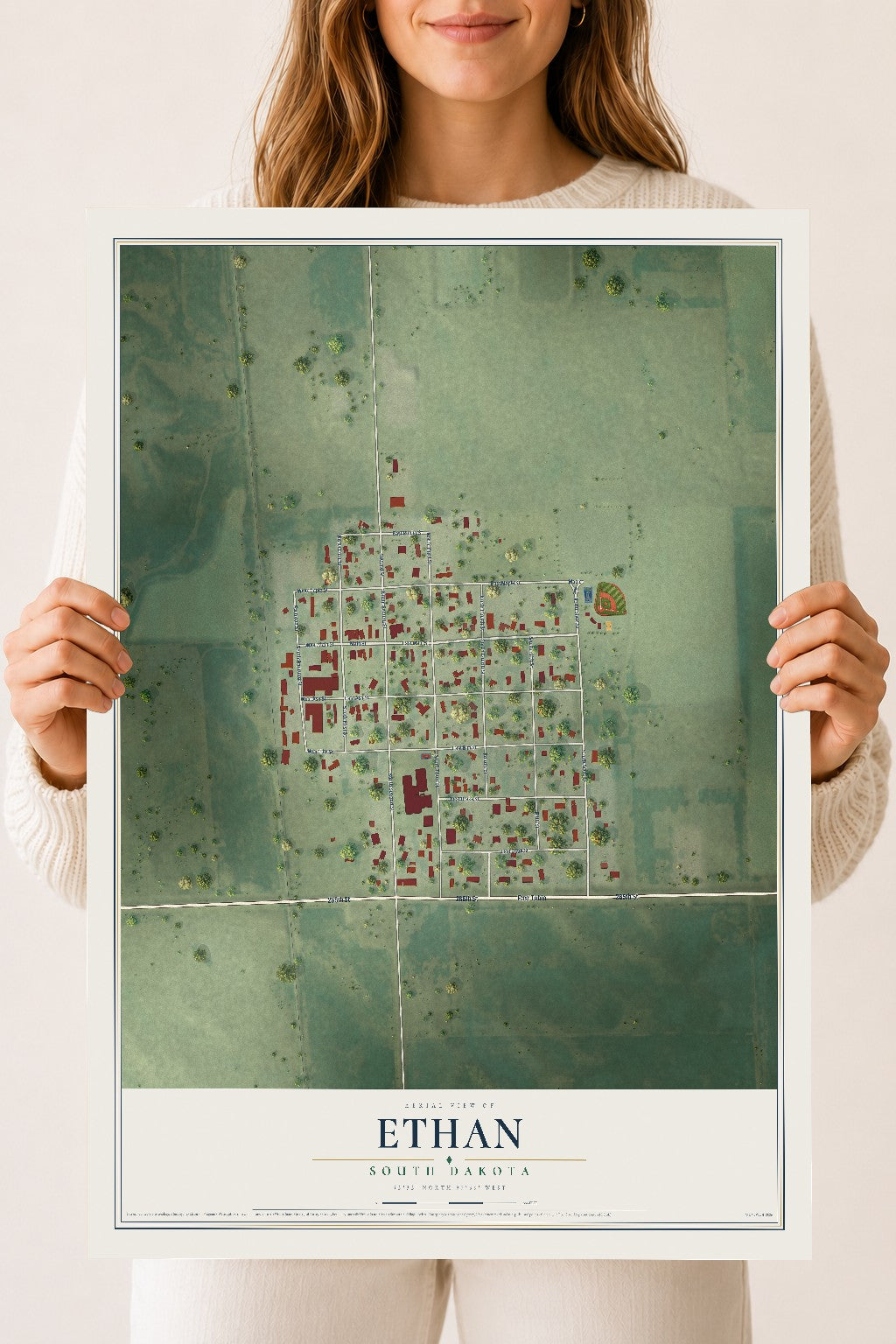 Map of Ethan, South Dakota, 18 x 24 inch unframed archival matte print