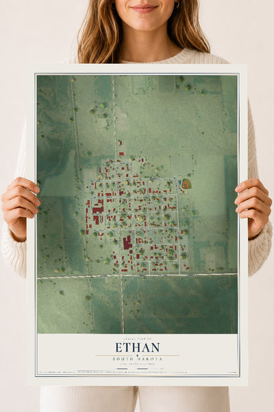 Map of Ethan, South Dakota, 18 x 24 inch unframed archival matte print
