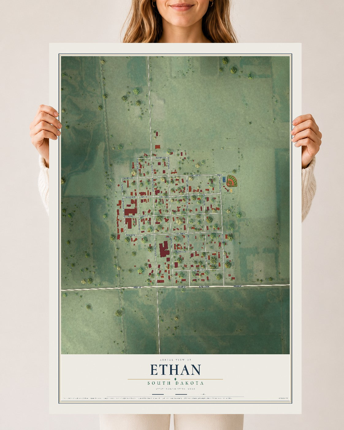 Map of Ethan, South Dakota, 24 x 36 inch unframed archival matte print