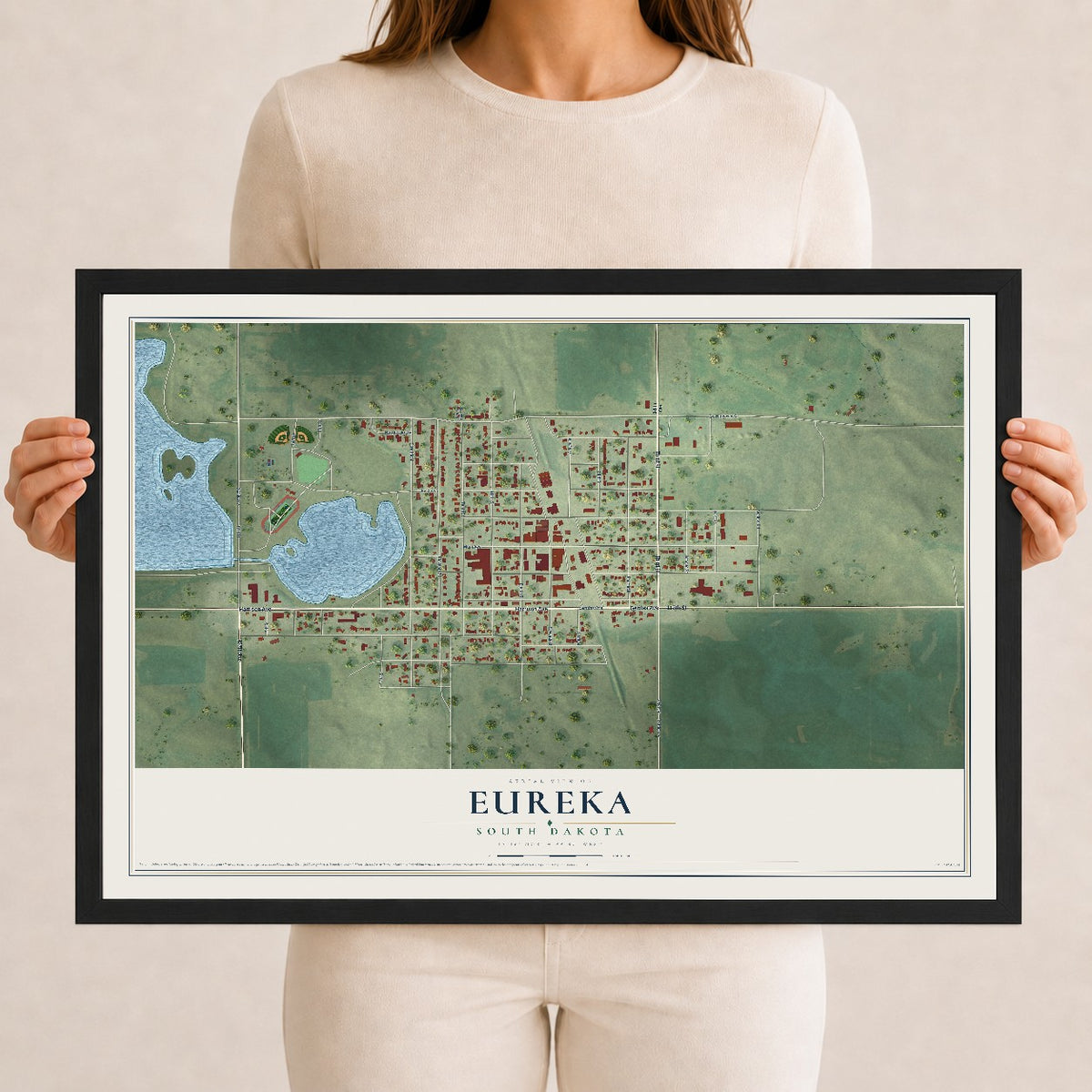 Map of Eureka, South Dakota, 12 x 18 inch print in a black wood frame
