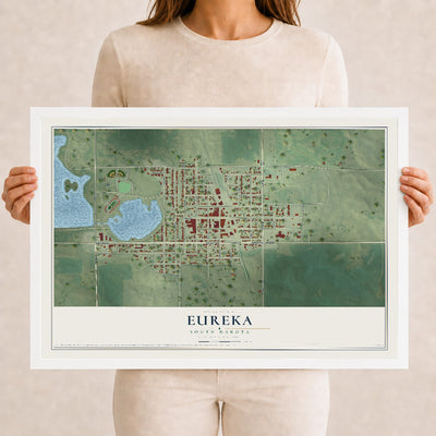Map of Eureka, South Dakota, 12 x 18 inch print in a white wood frame