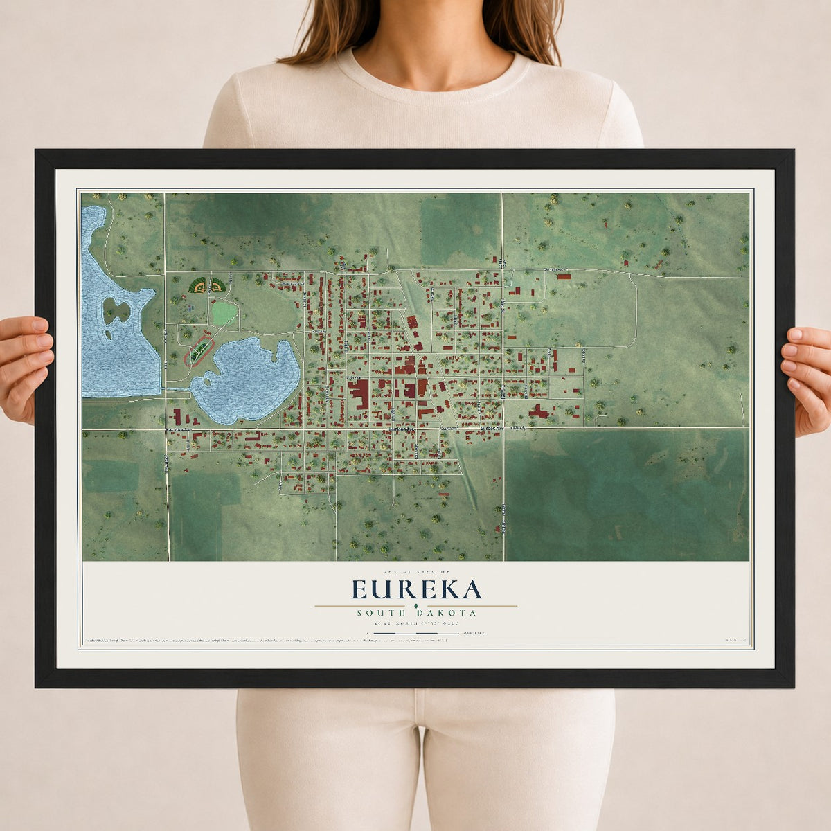 Map of Eureka, South Dakota, 18 x 24 inch print in a black wood frame