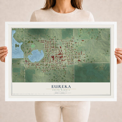 Map of Eureka, South Dakota, 18 x 24 inch print in a white wood frame
