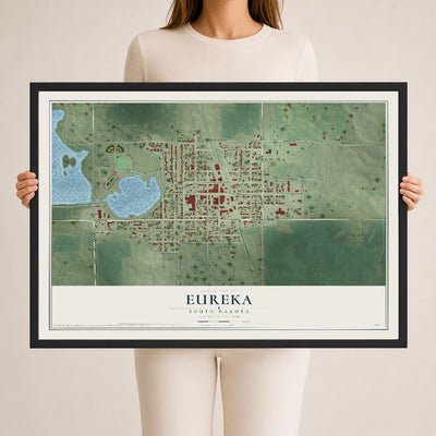 Map of Eureka, South Dakota, 24 x 36 inch print in a black wood frame