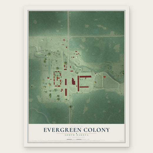 Evergreen Colony, South Dakota map print, the full design