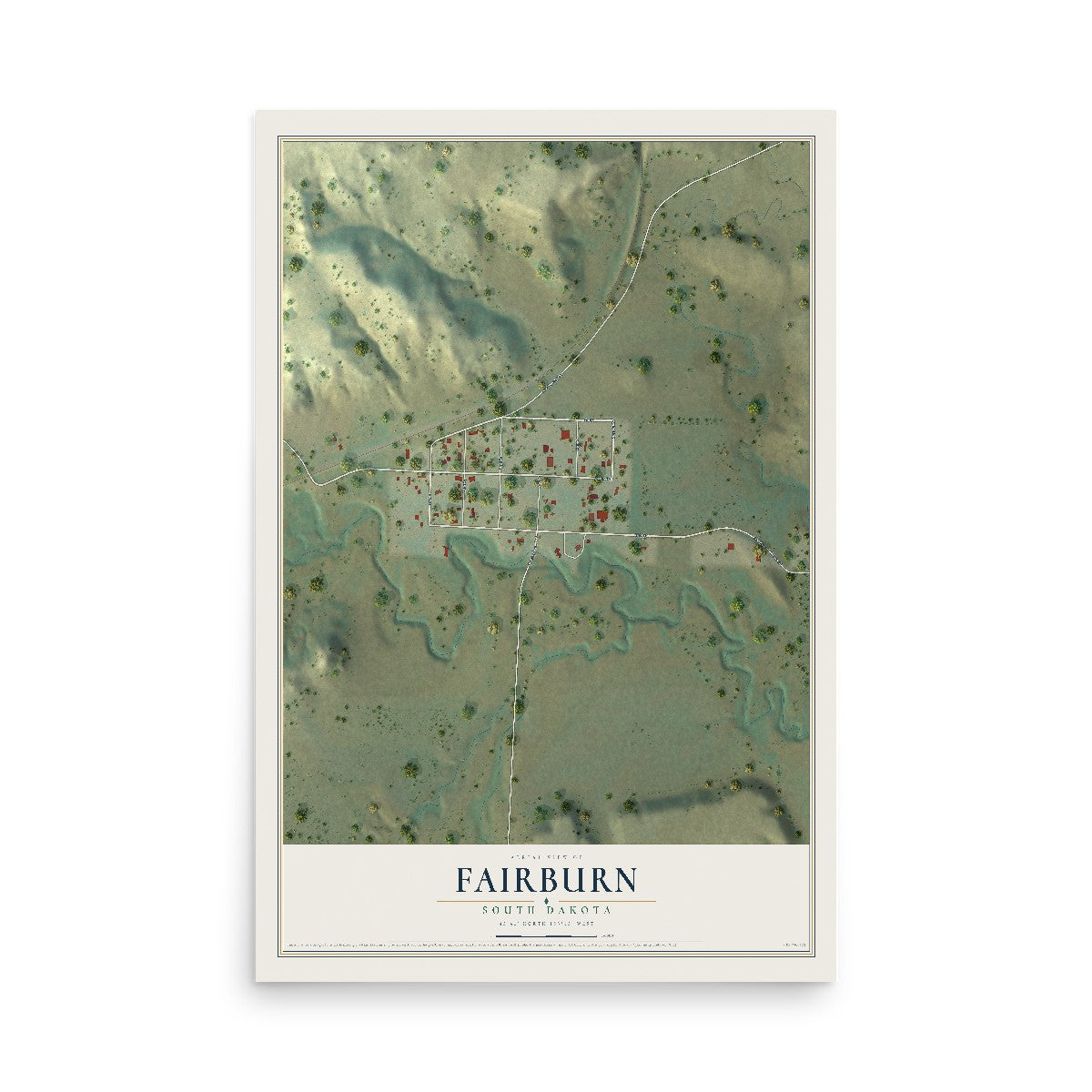 Map of Fairburn, South Dakota, 12 x 18 inch unframed archival matte print